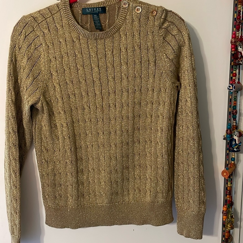 Ralph Lauren gold metallic sweater very pretty. Great condition no pulls/tears